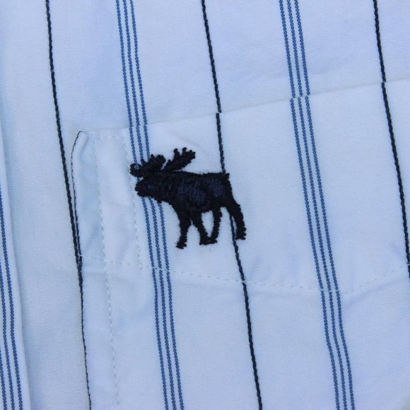 ABERCROMBIE YOUTH BOYS DRESS SHIRT WHITE BLUE PINSTRIPE SIZE MEDIUM BUTTON CUFFS - Picture 3 of 6